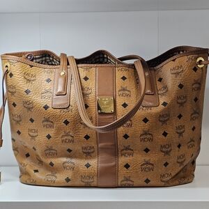 MCM Cognac Visetos Logo Tote Bag